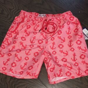 Sunday Red $75 Mr Swim The Dale lined resort boat swimming pool trunks shorts L